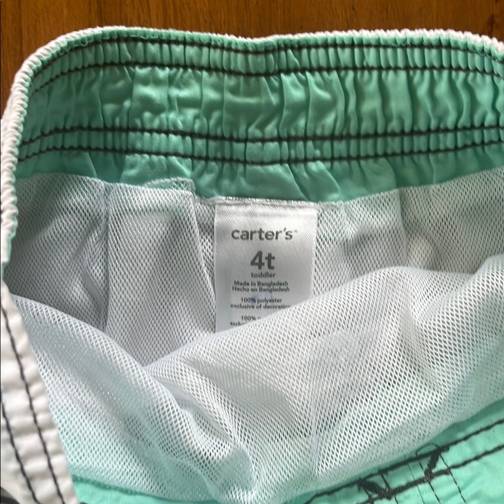 Carters Boys Striped Aqua and Gray Swim Shorts - Picture 2 of 3